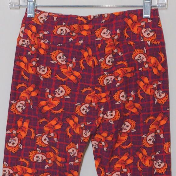 LulaRoe Burgundy Orange Wild Things Plaid Leggings Novelty One Size - Picture 3 of 8